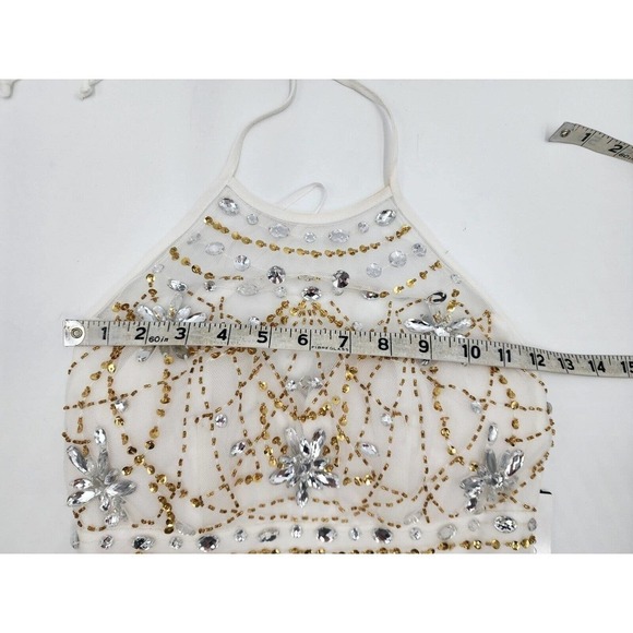 Windsor White Embellished Sequined Dress Halter Top Prom Size 1 Homecoming - Picture 3 of 9